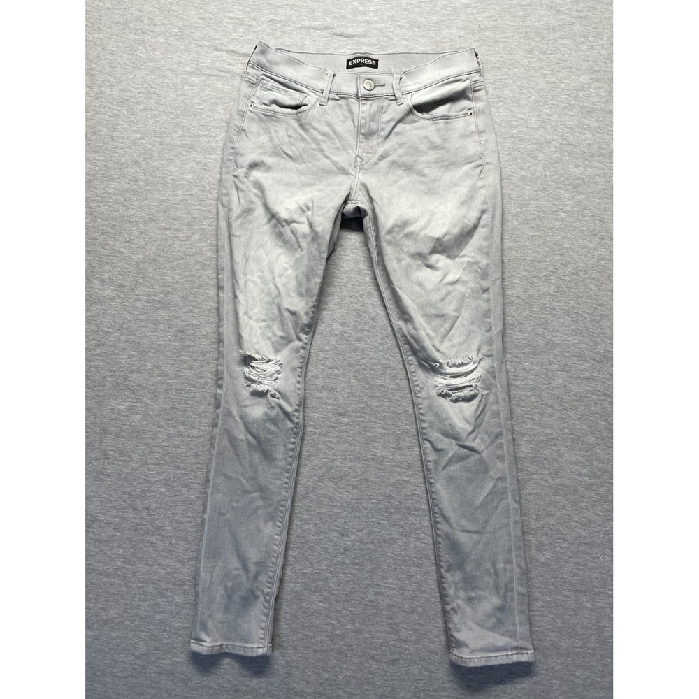 Express Mid Rise‎ Legging Jeans Womens 6 Gray Denim Cotton Skinny Leg Distressed